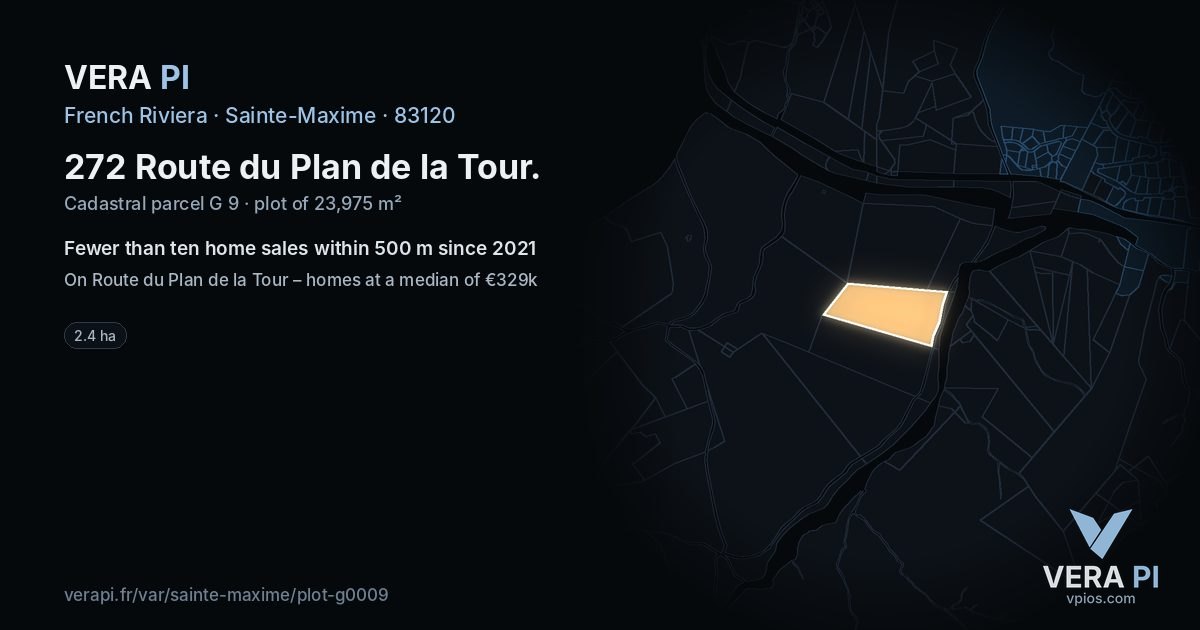 272 Route du Plan de la Tour, Sainte-Maxime at night – the plot lit, the parcels around coloured by the prices near them