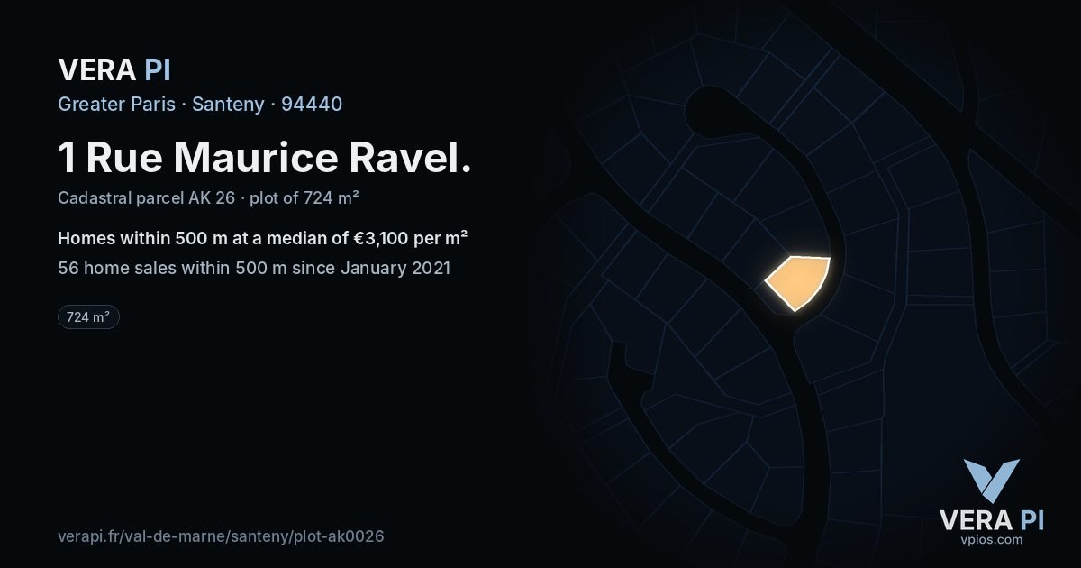 1 Rue Maurice Ravel, Santeny at night – the plot lit, the parcels around coloured by the prices near them