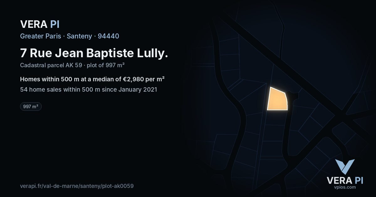 7 Rue Jean Baptiste Lully, Santeny at night – the plot lit, the parcels around coloured by the prices near them