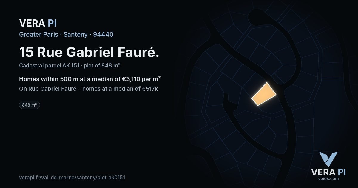 15 Rue Gabriel Fauré, Santeny at night – the plot lit, the parcels around coloured by the prices near them