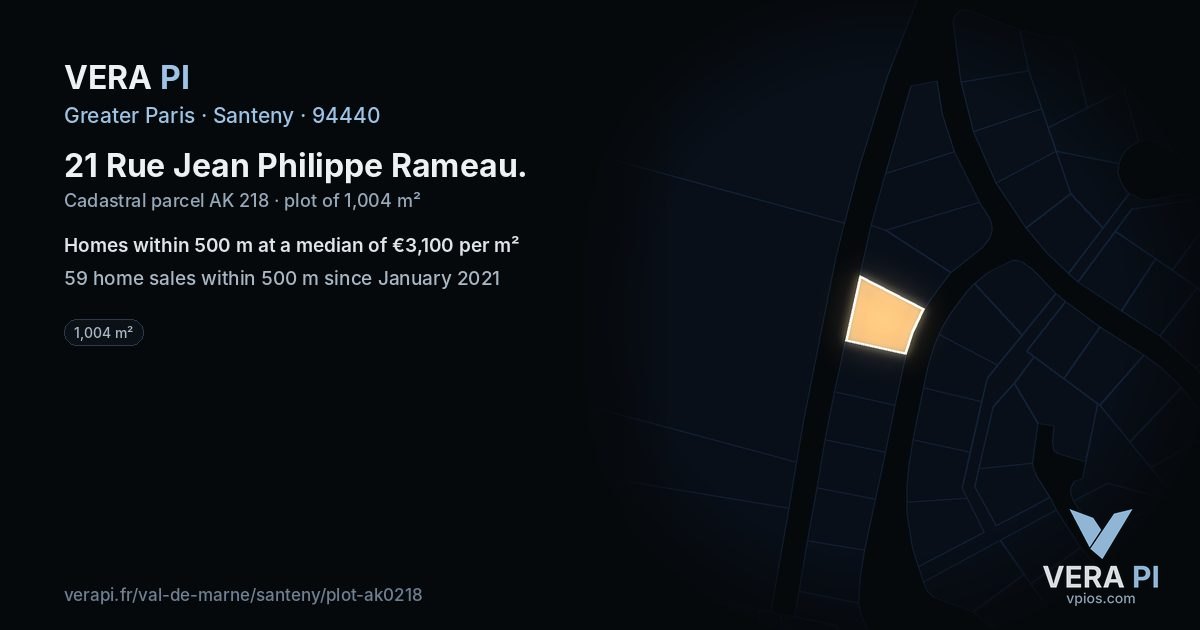 21 Rue Jean Philippe Rameau, Santeny at night – the plot lit, the parcels around coloured by the prices near them