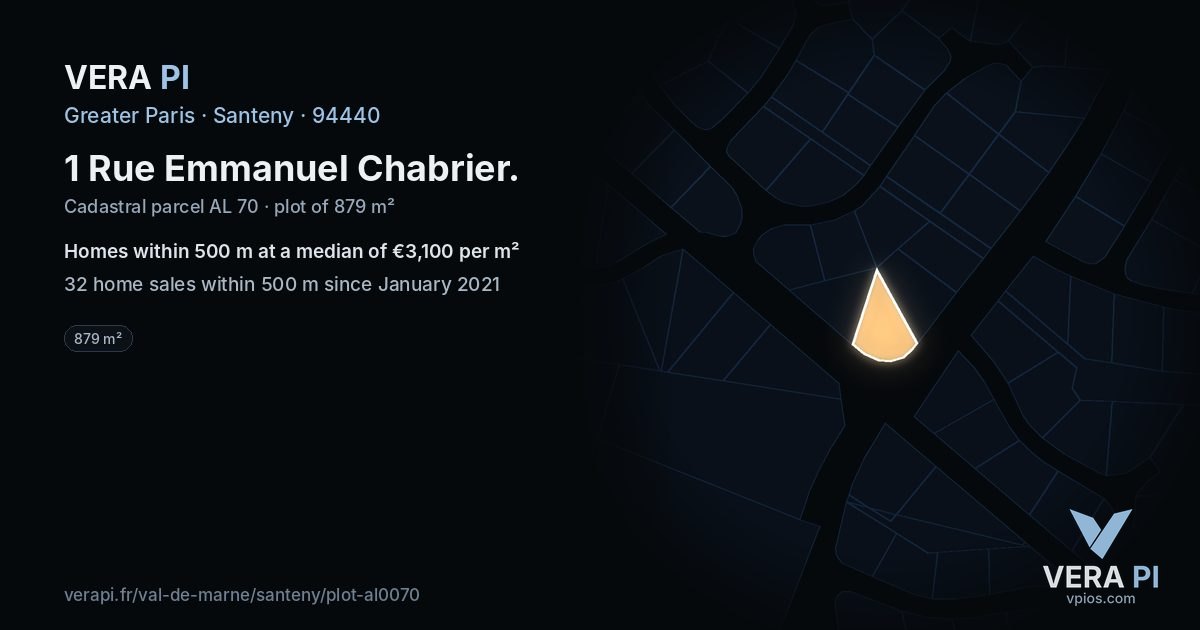 1 Rue Emmanuel Chabrier, Santeny at night – the plot lit, the parcels around coloured by the prices near them