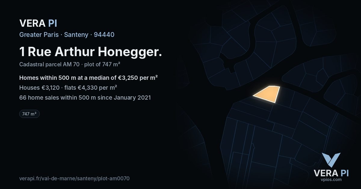 1 Rue Arthur Honegger, Santeny at night – the plot lit, the parcels around coloured by the prices near them