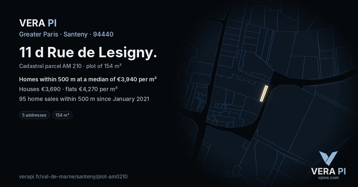 11 d Rue de Lesigny, Santeny at night – the plot lit, the parcels around coloured by the prices near them