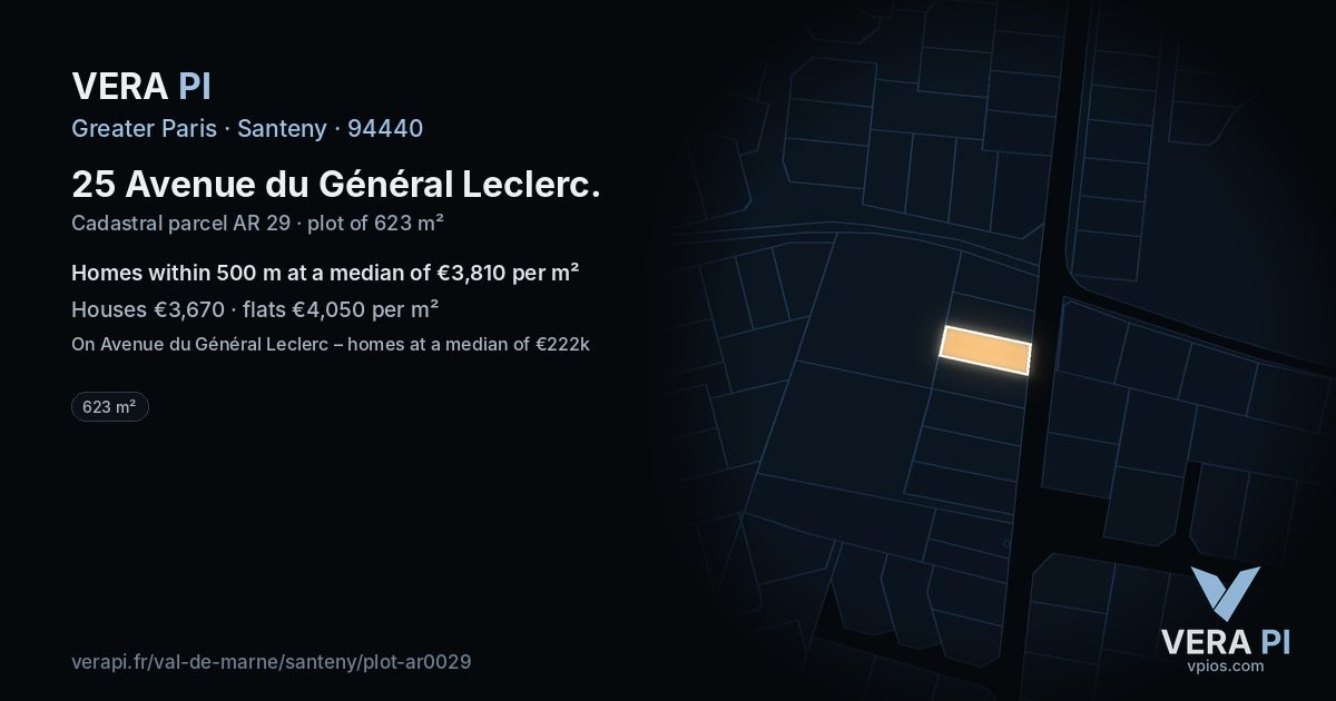 25 Avenue du Général Leclerc, Santeny at night – the plot lit, the parcels around coloured by the prices near them