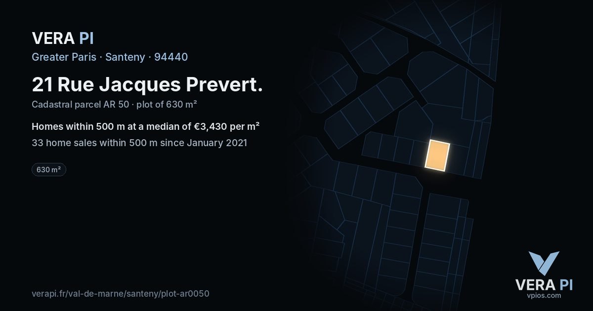 21 Rue Jacques Prevert, Santeny at night – the plot lit, the parcels around coloured by the prices near them