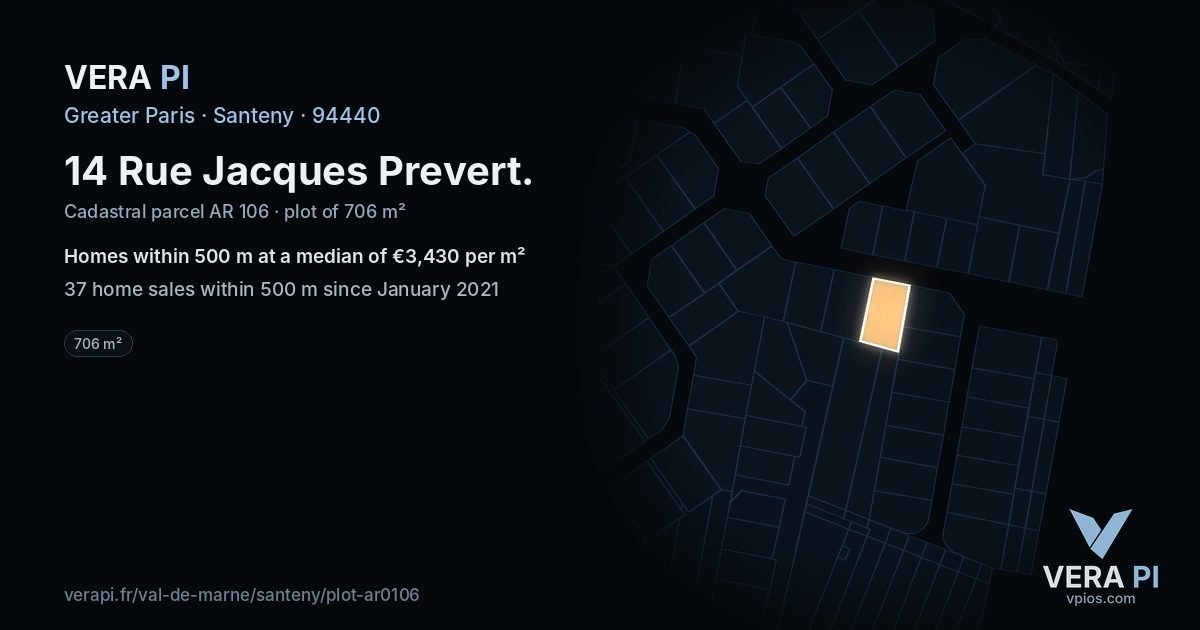 14 Rue Jacques Prevert, Santeny at night – the plot lit, the parcels around coloured by the prices near them
