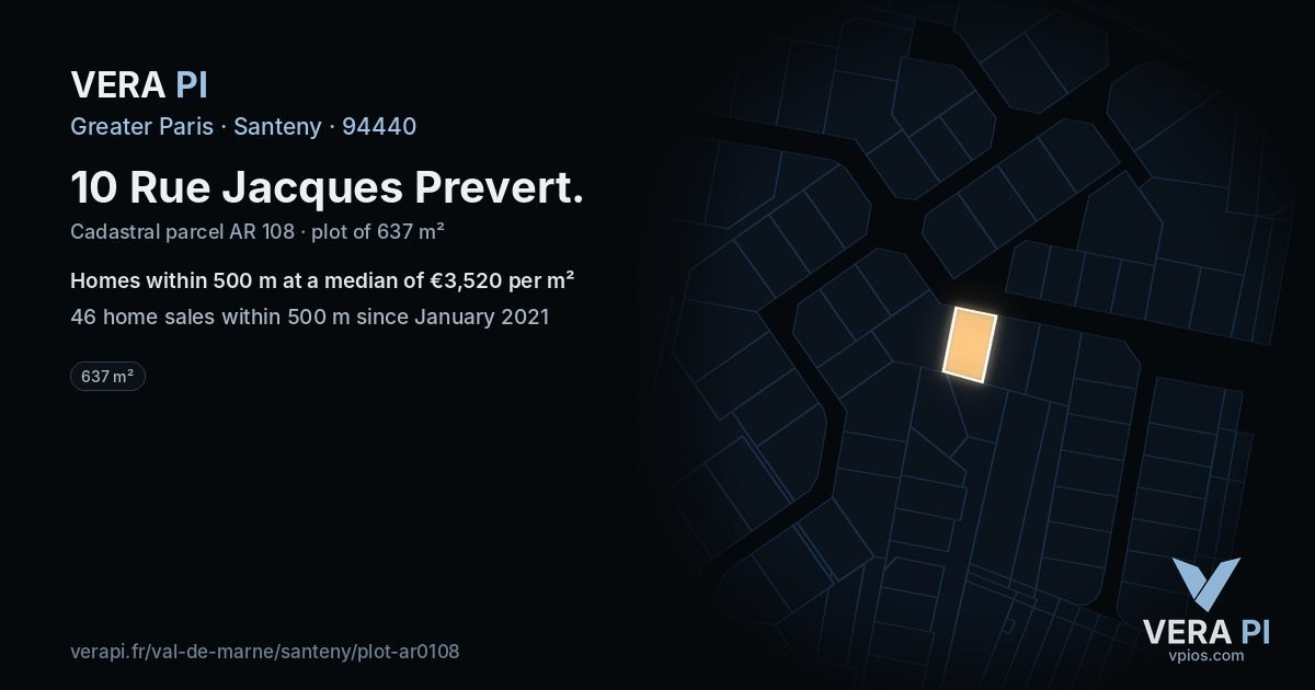 10 Rue Jacques Prevert, Santeny at night – the plot lit, the parcels around coloured by the prices near them