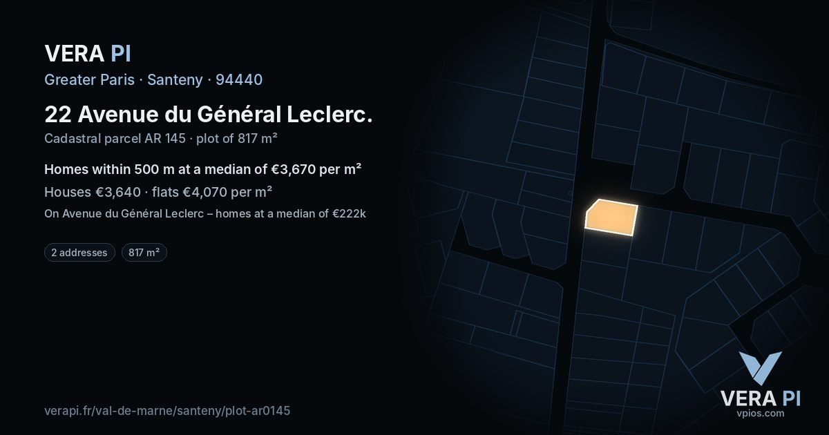 22 Avenue du Général Leclerc, Santeny at night – the plot lit, the parcels around coloured by the prices near them