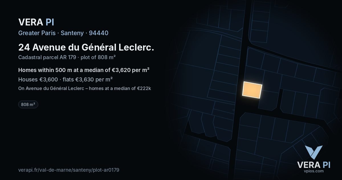 24 Avenue du Général Leclerc, Santeny at night – the plot lit, the parcels around coloured by the prices near them