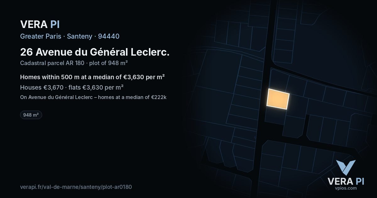 26 Avenue du Général Leclerc, Santeny at night – the plot lit, the parcels around coloured by the prices near them