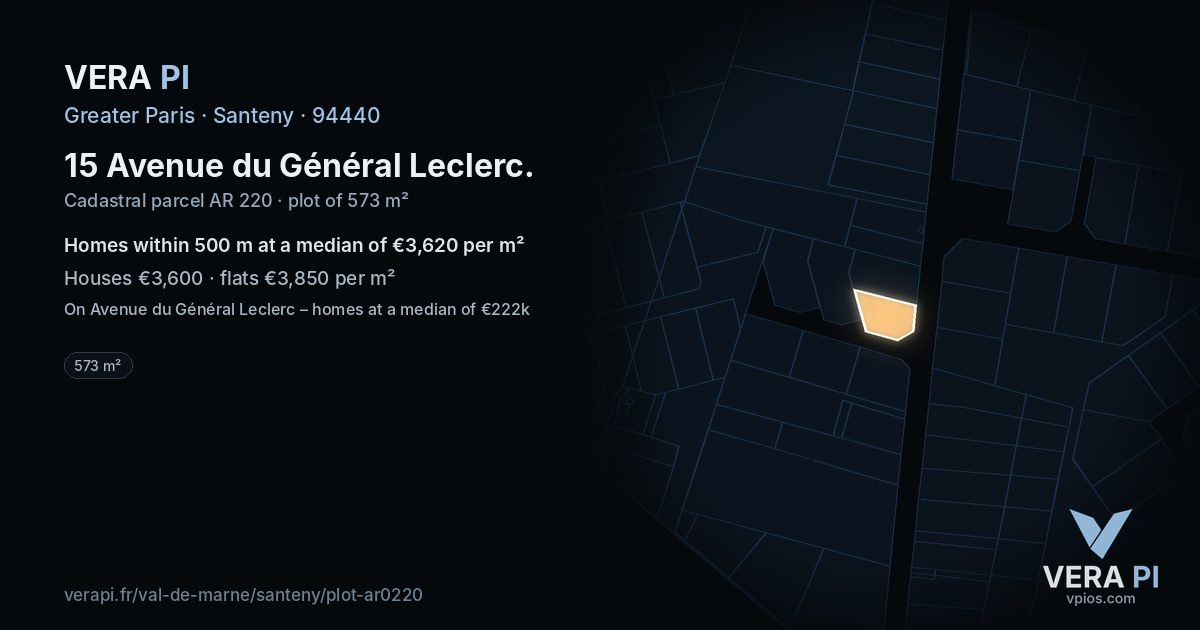 15 Avenue du Général Leclerc, Santeny at night – the plot lit, the parcels around coloured by the prices near them
