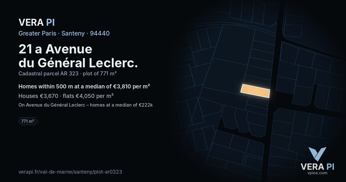 21 a Avenue du Général Leclerc, Santeny at night – the plot lit, the parcels around coloured by the prices near them