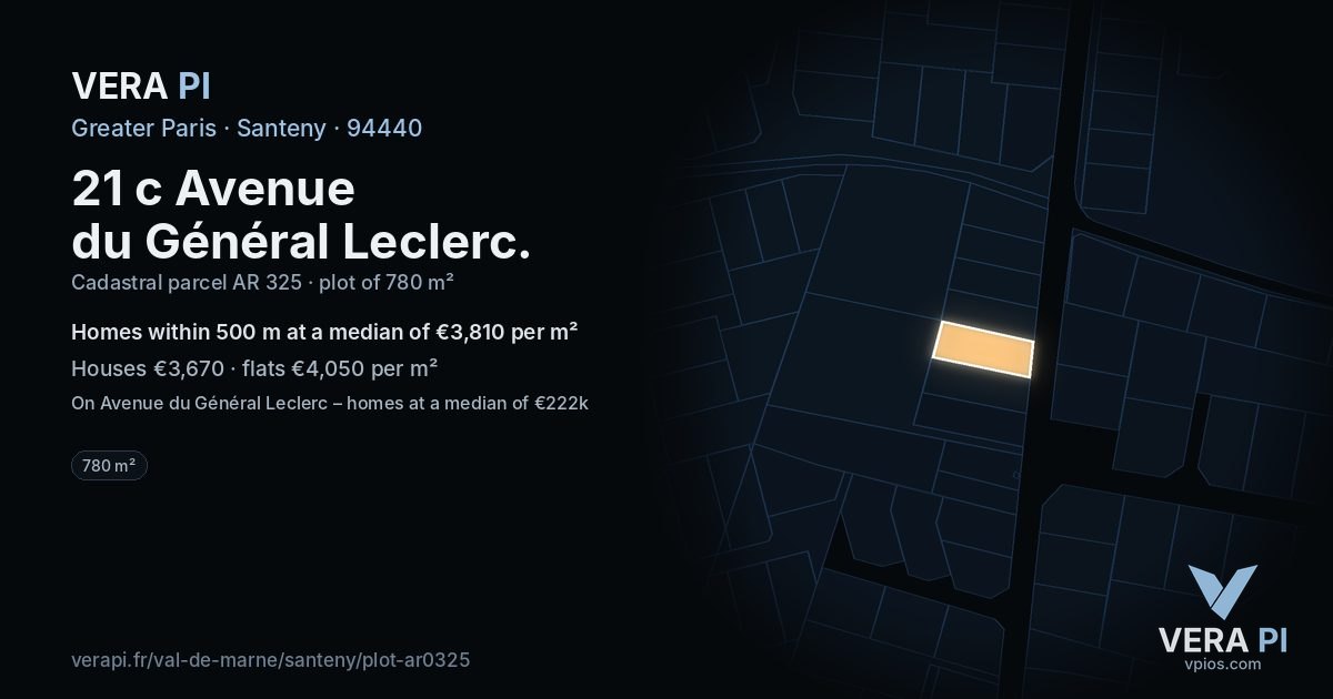 21 c Avenue du Général Leclerc, Santeny at night – the plot lit, the parcels around coloured by the prices near them