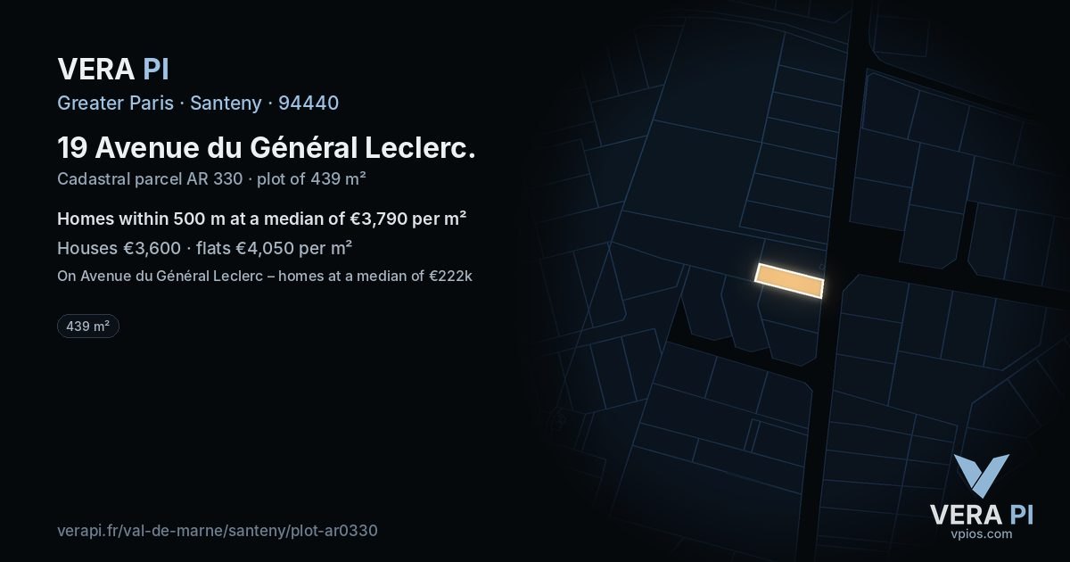 19 Avenue du Général Leclerc, Santeny at night – the plot lit, the parcels around coloured by the prices near them