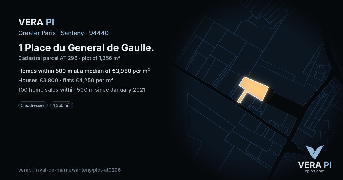 1 Place du General de Gaulle, Santeny at night – the plot lit, the parcels around coloured by the prices near them