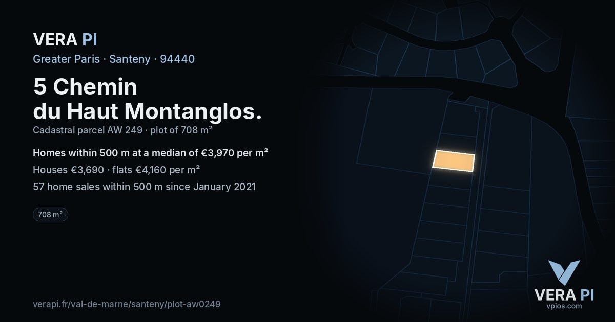 5 Chemin du Haut Montanglos, Santeny at night – the plot lit, the parcels around coloured by the prices near them
