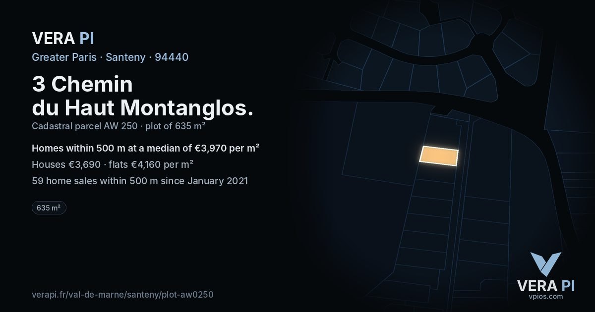 3 Chemin du Haut Montanglos, Santeny at night – the plot lit, the parcels around coloured by the prices near them