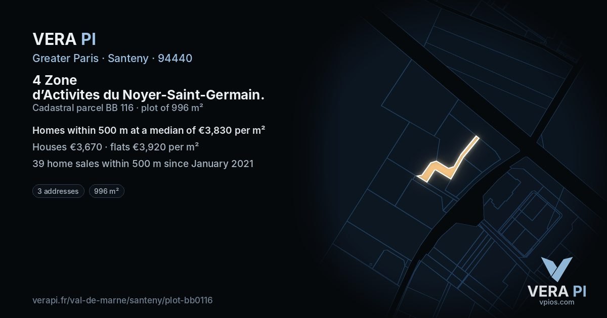 4 Zone d’Activites du Noyer-Saint-Germain, Santeny at night – the plot lit, the parcels around coloured by the prices near them