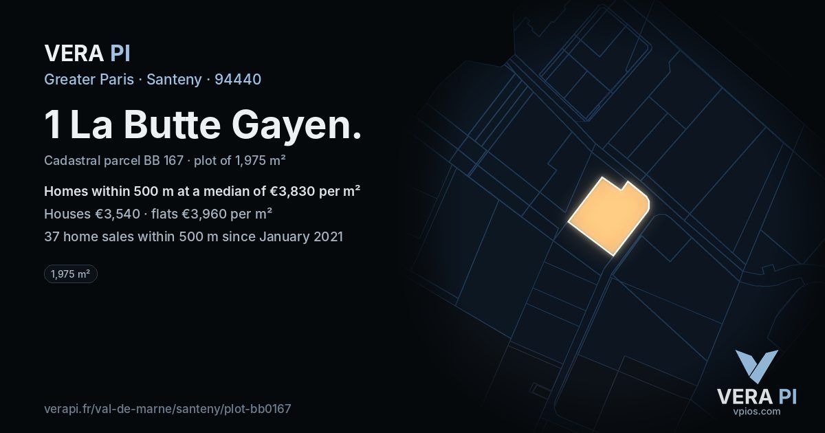 1 La Butte Gayen, Santeny at night – the plot lit, the parcels around coloured by the prices near them