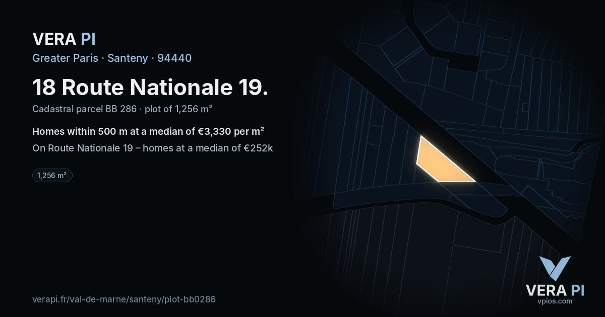 18 Route Nationale 19, Santeny at night – the plot lit, the parcels around coloured by the prices near them