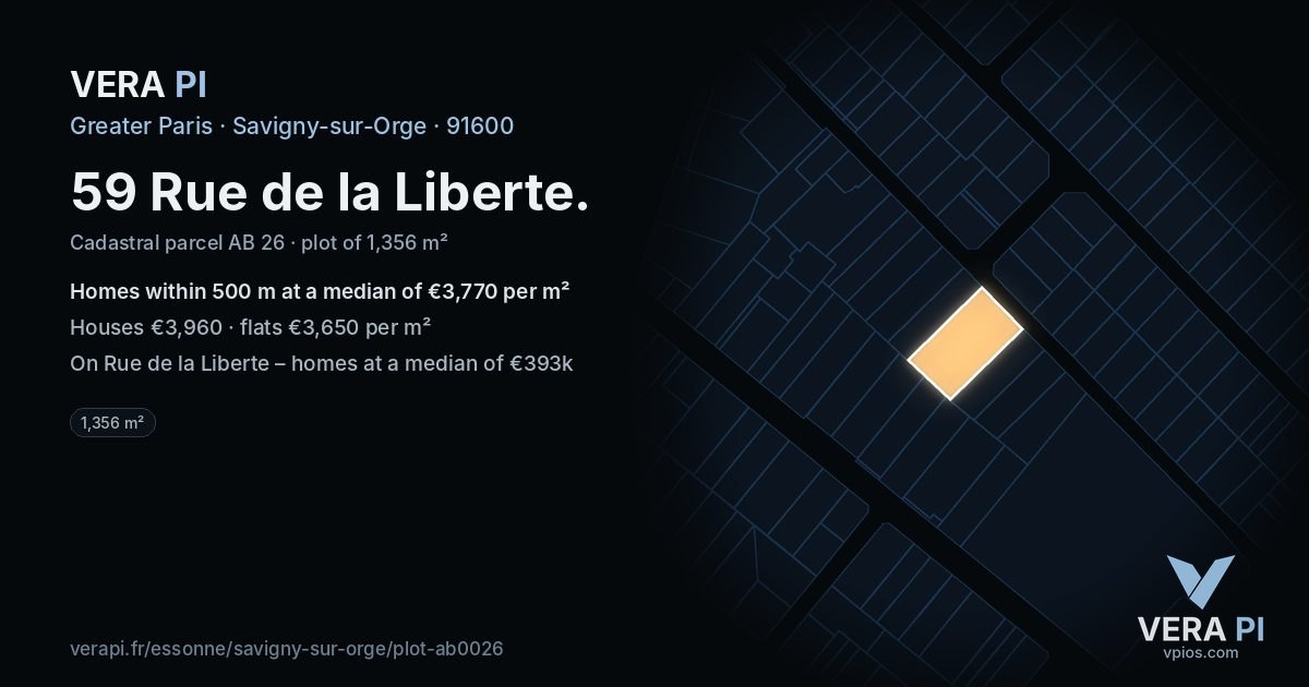 59 Rue de la Liberte, Savigny-sur-Orge at night – the plot lit, the parcels around coloured by the prices near them