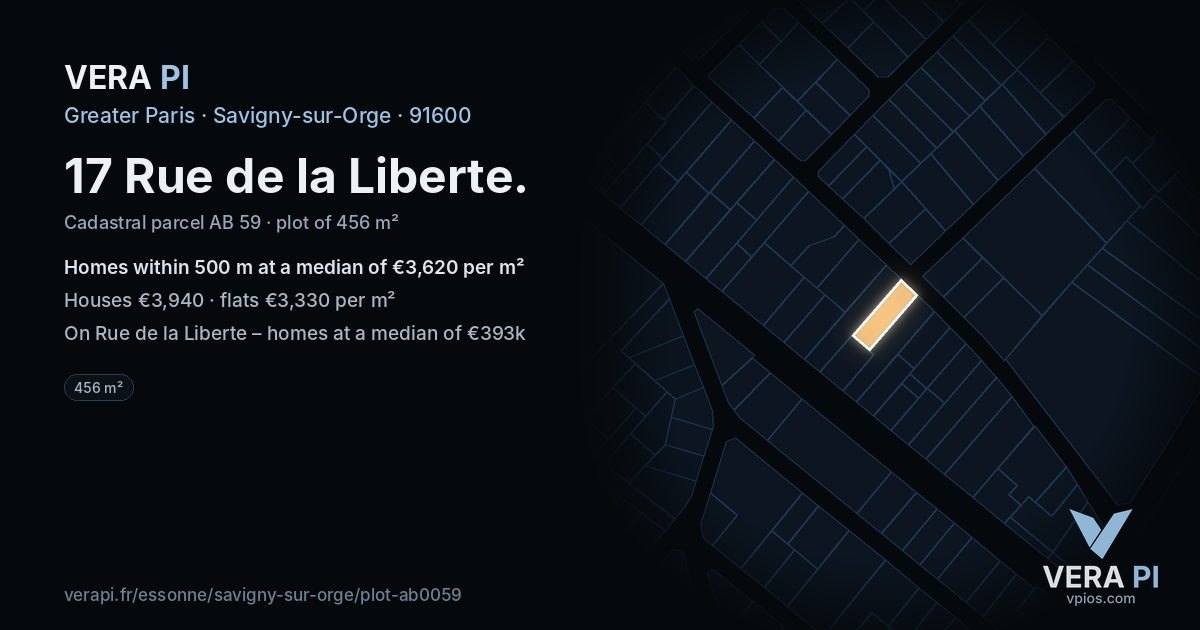 17 Rue de la Liberte, Savigny-sur-Orge at night – the plot lit, the parcels around coloured by the prices near them