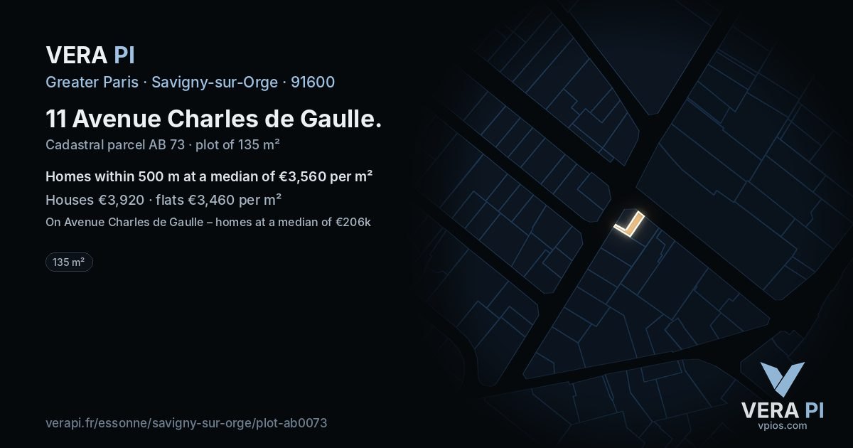11 Avenue Charles de Gaulle, Savigny-sur-Orge at night – the plot lit, the parcels around coloured by the prices near them