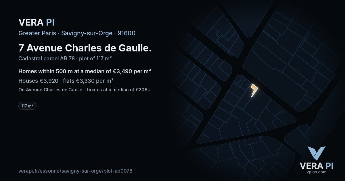 7 Avenue Charles de Gaulle, Savigny-sur-Orge at night – the plot lit, the parcels around coloured by the prices near them