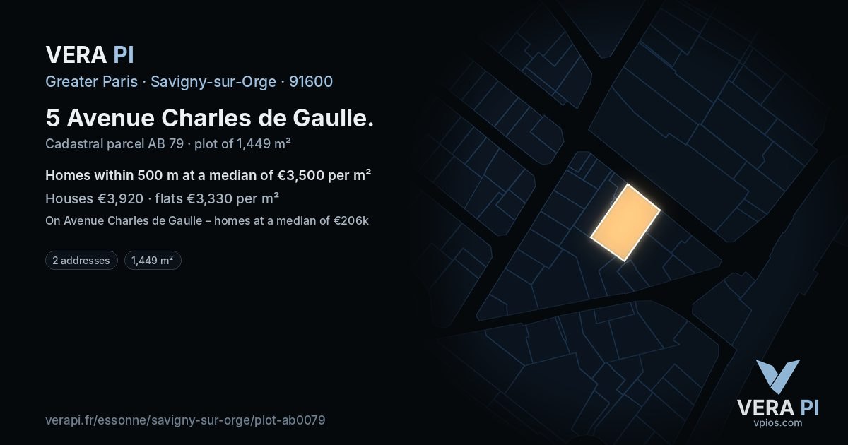 5 Avenue Charles de Gaulle, Savigny-sur-Orge at night – the plot lit, the parcels around coloured by the prices near them