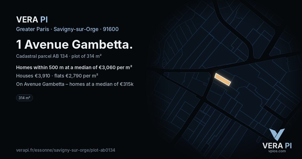 1 Avenue Gambetta, Savigny-sur-Orge at night – the plot lit, the parcels around coloured by the prices near them