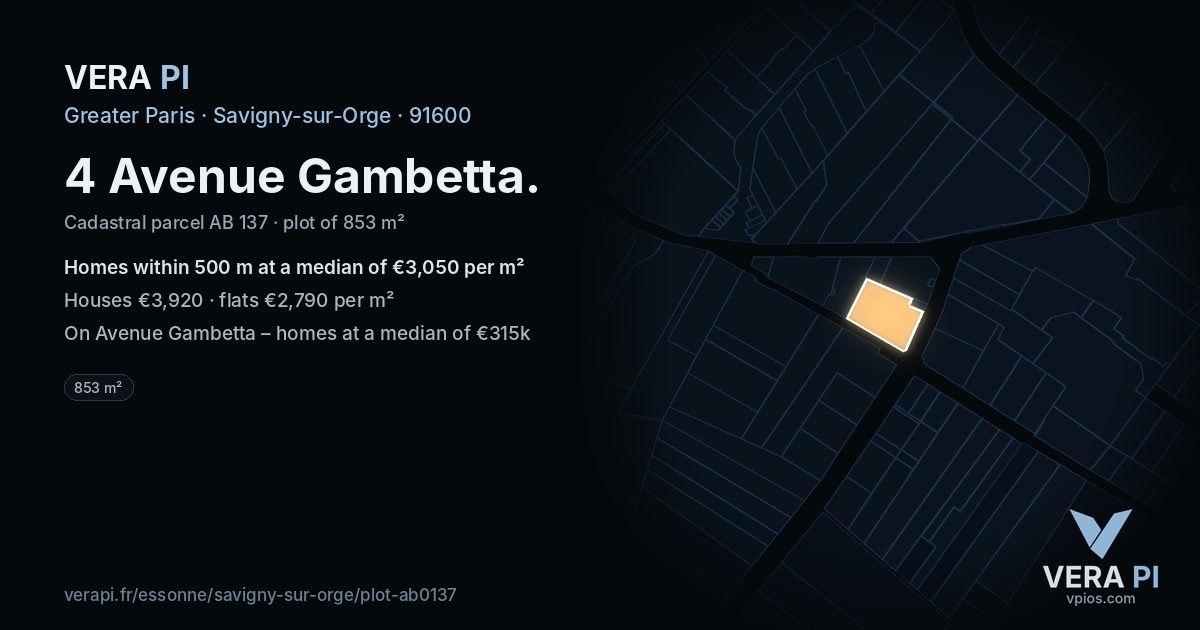 4 Avenue Gambetta, Savigny-sur-Orge at night – the plot lit, the parcels around coloured by the prices near them