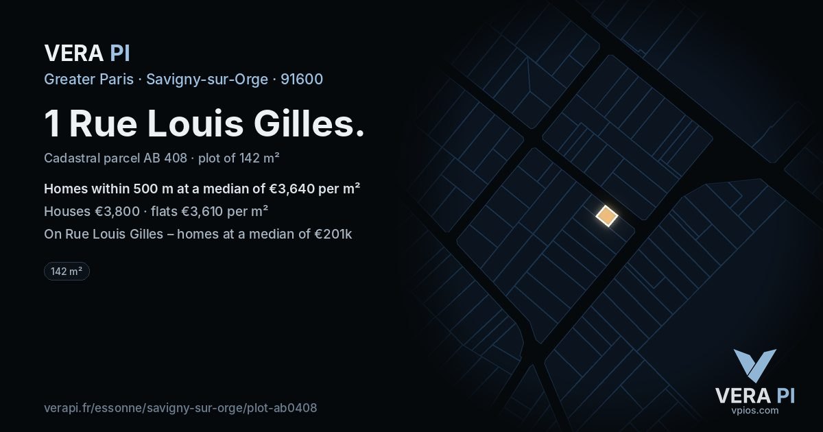 1 Rue Louis Gilles, Savigny-sur-Orge at night – the plot lit, the parcels around coloured by the prices near them