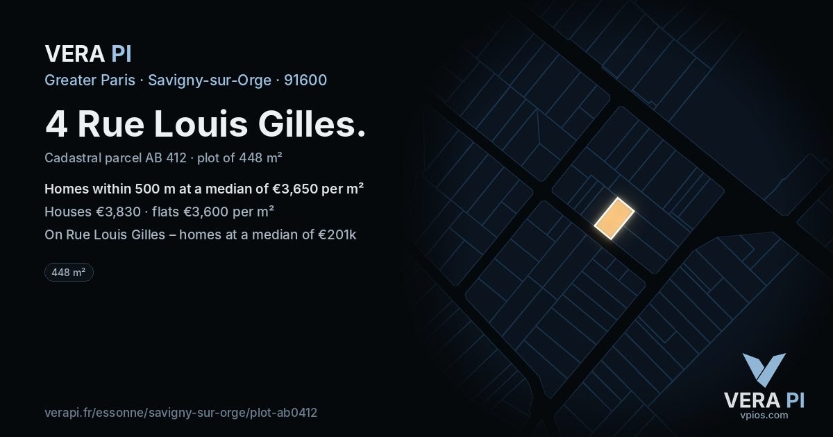 4 Rue Louis Gilles, Savigny-sur-Orge at night – the plot lit, the parcels around coloured by the prices near them