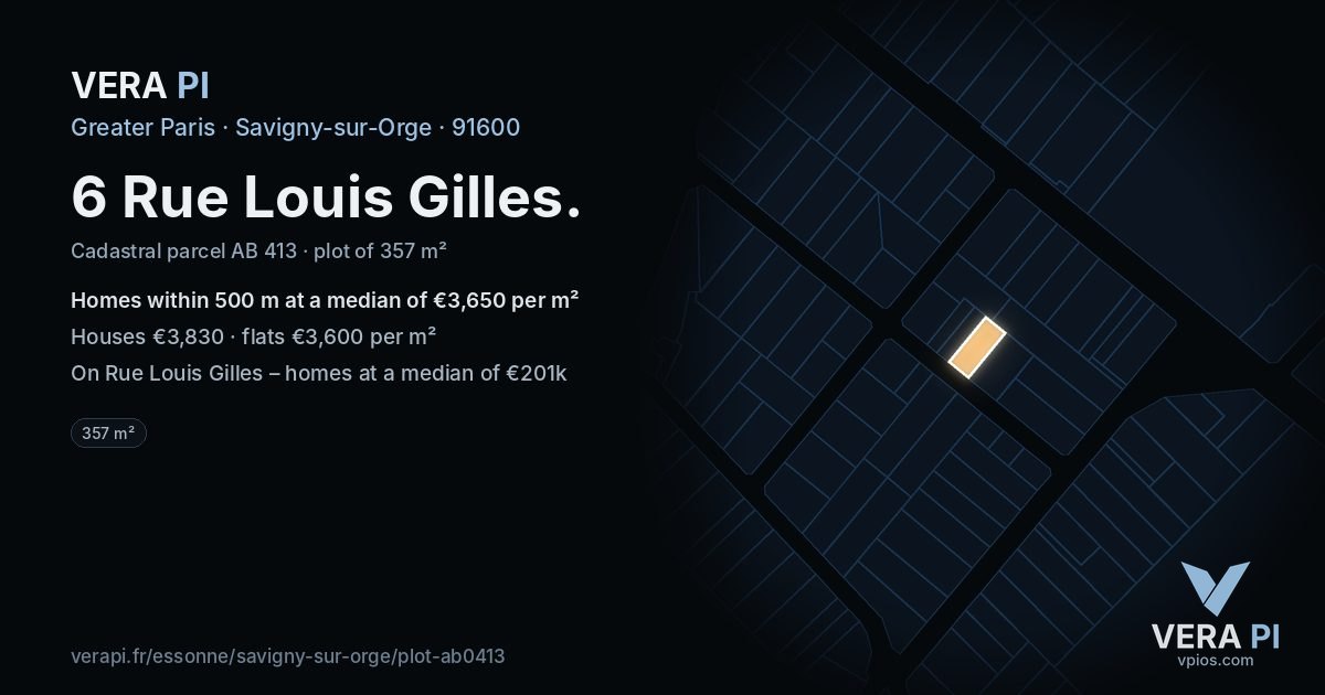 6 Rue Louis Gilles, Savigny-sur-Orge at night – the plot lit, the parcels around coloured by the prices near them