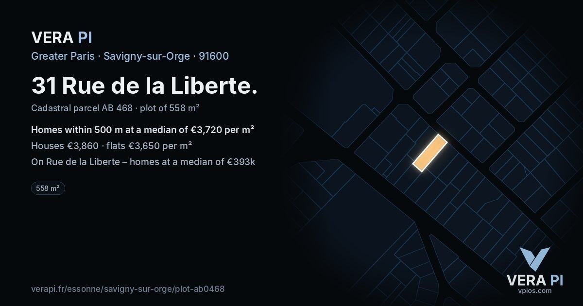 31 Rue de la Liberte, Savigny-sur-Orge at night – the plot lit, the parcels around coloured by the prices near them
