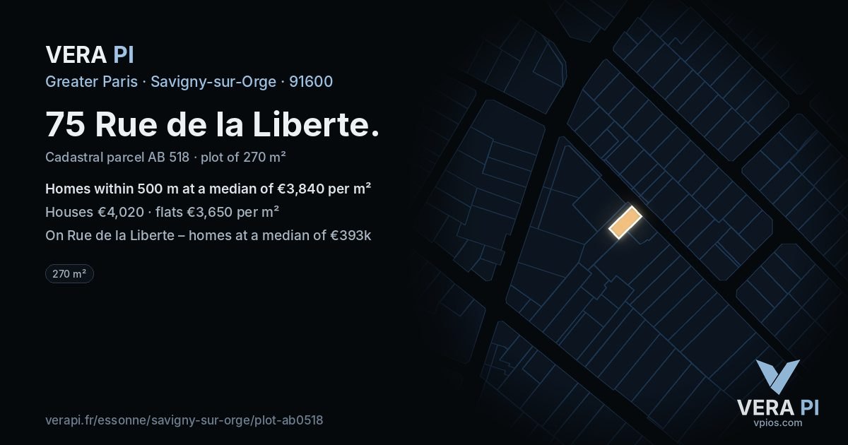 75 Rue de la Liberte, Savigny-sur-Orge at night – the plot lit, the parcels around coloured by the prices near them