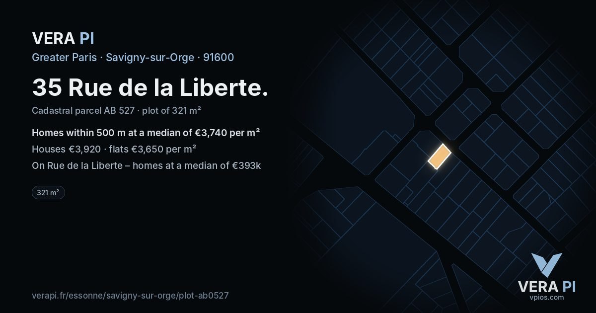 35 Rue de la Liberte, Savigny-sur-Orge at night – the plot lit, the parcels around coloured by the prices near them