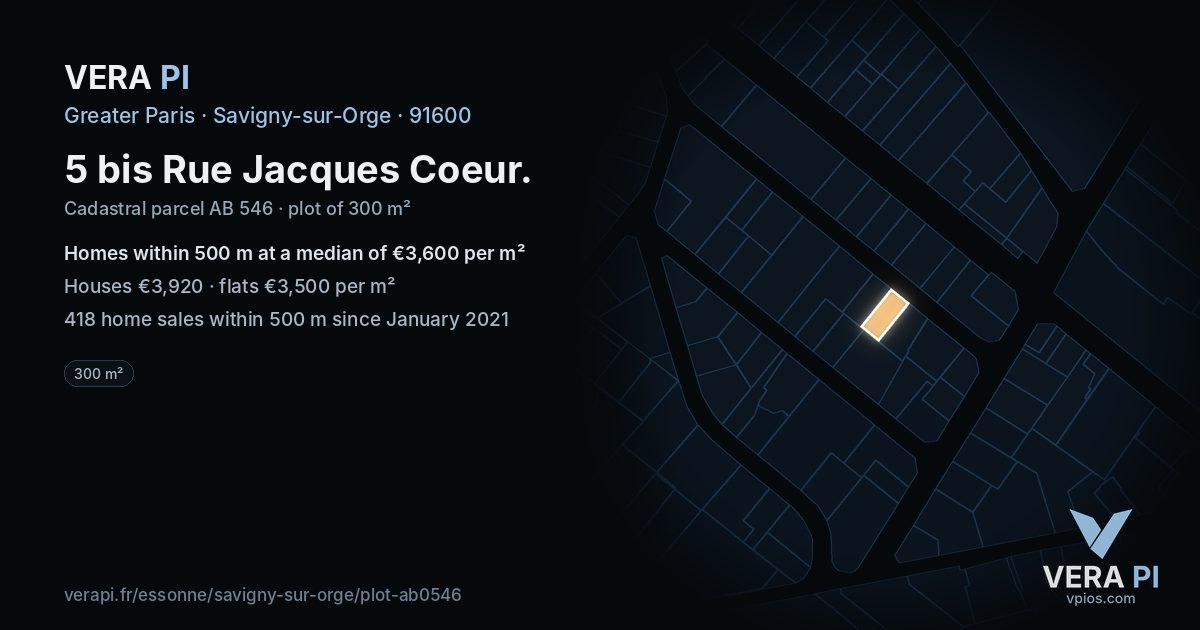 5 bis Rue Jacques Coeur, Savigny-sur-Orge at night – the plot lit, the parcels around coloured by the prices near them