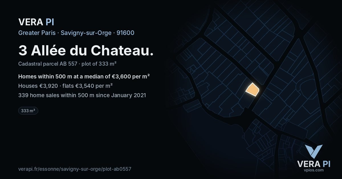 3 Allée du Chateau, Savigny-sur-Orge at night – the plot lit, the parcels around coloured by the prices near them