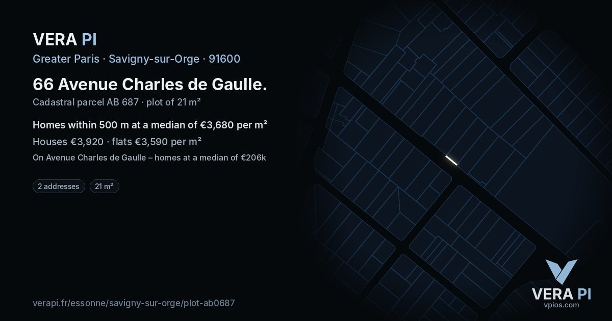 66 Avenue Charles de Gaulle, Savigny-sur-Orge at night – the plot lit, the parcels around coloured by the prices near them
