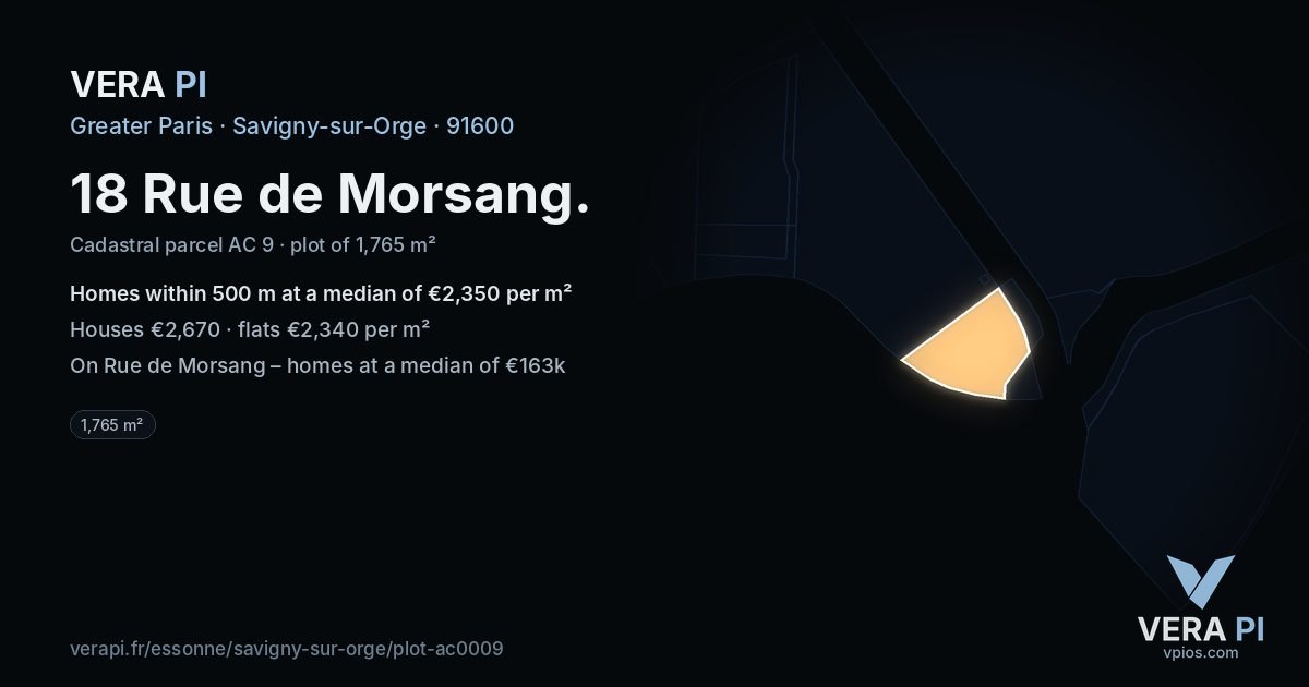 18 Rue de Morsang, Savigny-sur-Orge at night – the plot lit, the parcels around coloured by the prices near them