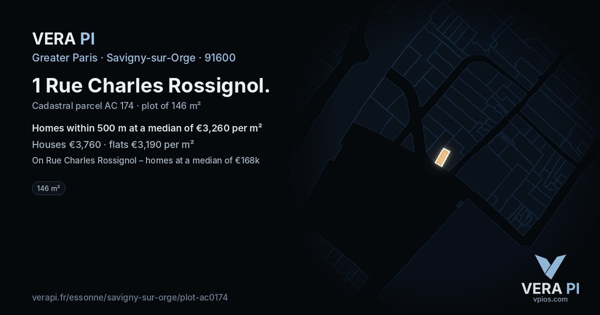 1 Rue Charles Rossignol, Savigny-sur-Orge at night – the plot lit, the parcels around coloured by the prices near them