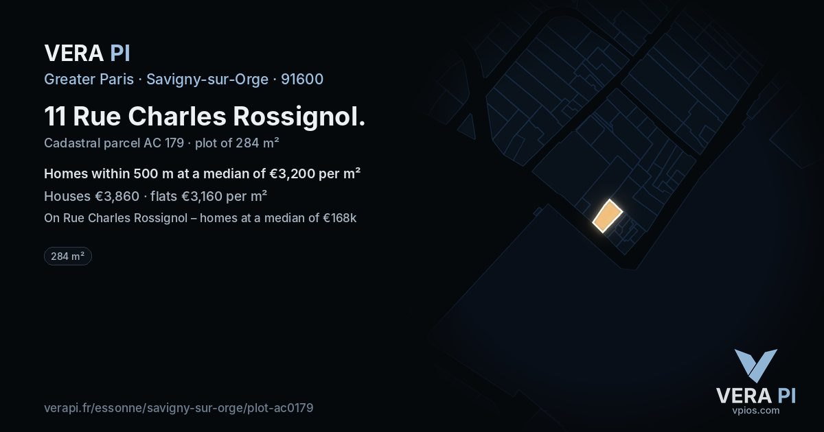 11 Rue Charles Rossignol, Savigny-sur-Orge at night – the plot lit, the parcels around coloured by the prices near them