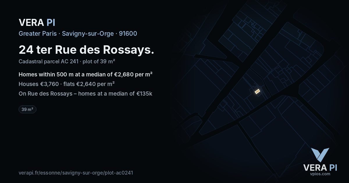 24 ter Rue des Rossays, Savigny-sur-Orge at night – the plot lit, the parcels around coloured by the prices near them