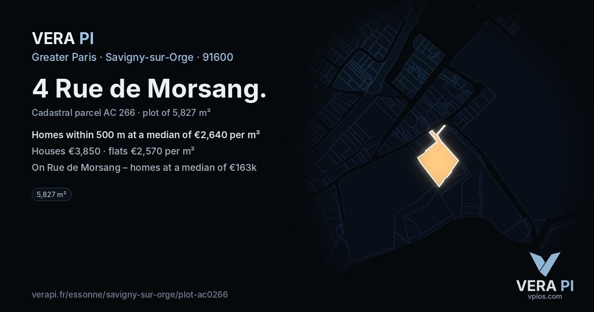 4 Rue de Morsang, Savigny-sur-Orge at night – the plot lit, the parcels around coloured by the prices near them