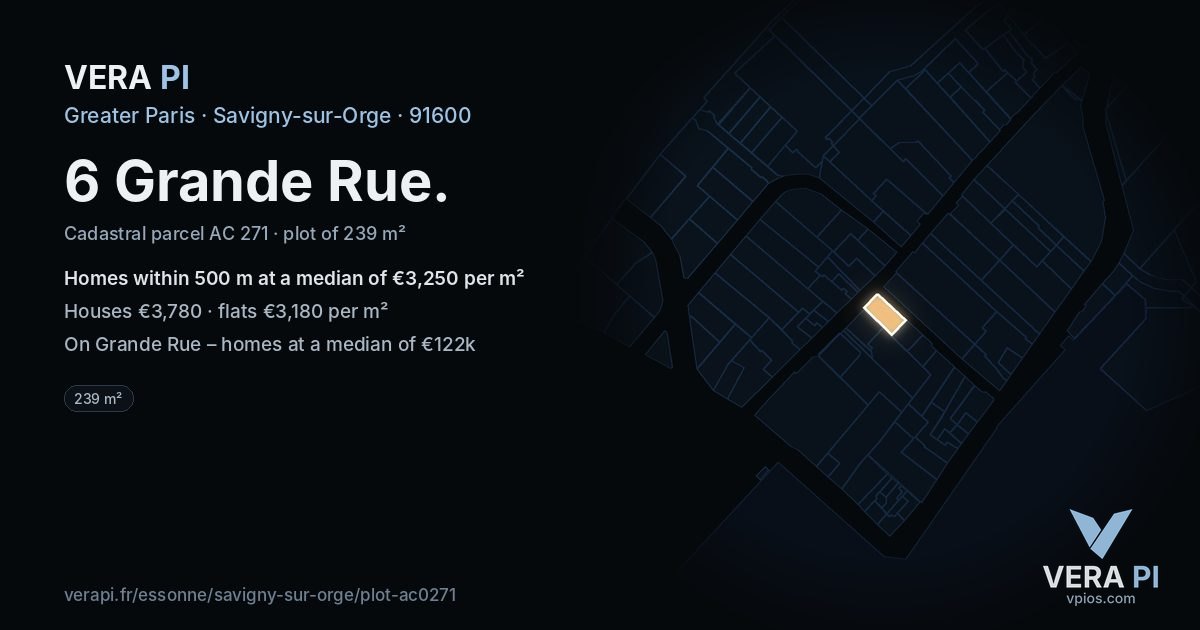 6 Grande Rue, Savigny-sur-Orge at night – the plot lit, the parcels around coloured by the prices near them