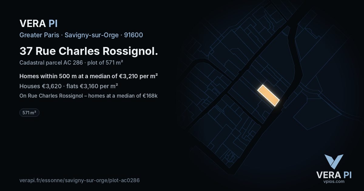 37 Rue Charles Rossignol, Savigny-sur-Orge at night – the plot lit, the parcels around coloured by the prices near them