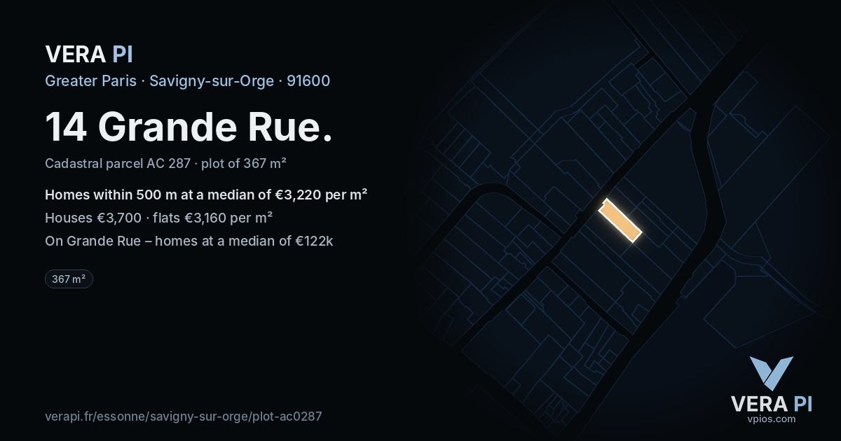14 Grande Rue, Savigny-sur-Orge at night – the plot lit, the parcels around coloured by the prices near them