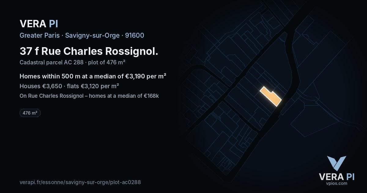 37 f Rue Charles Rossignol, Savigny-sur-Orge at night – the plot lit, the parcels around coloured by the prices near them